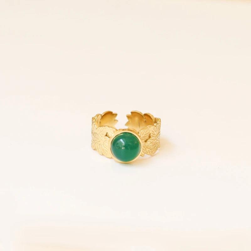 Bague feuille Agate verte