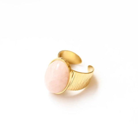 Bague grande martelée Quartz rose