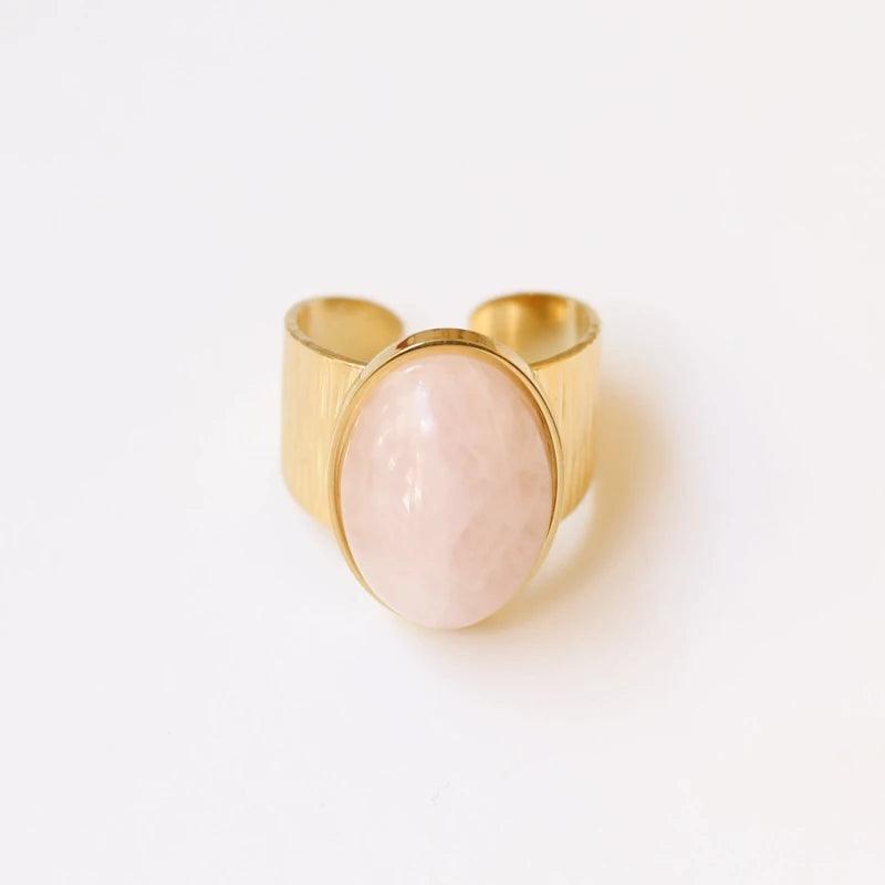 Bague grande martelée Quartz rose