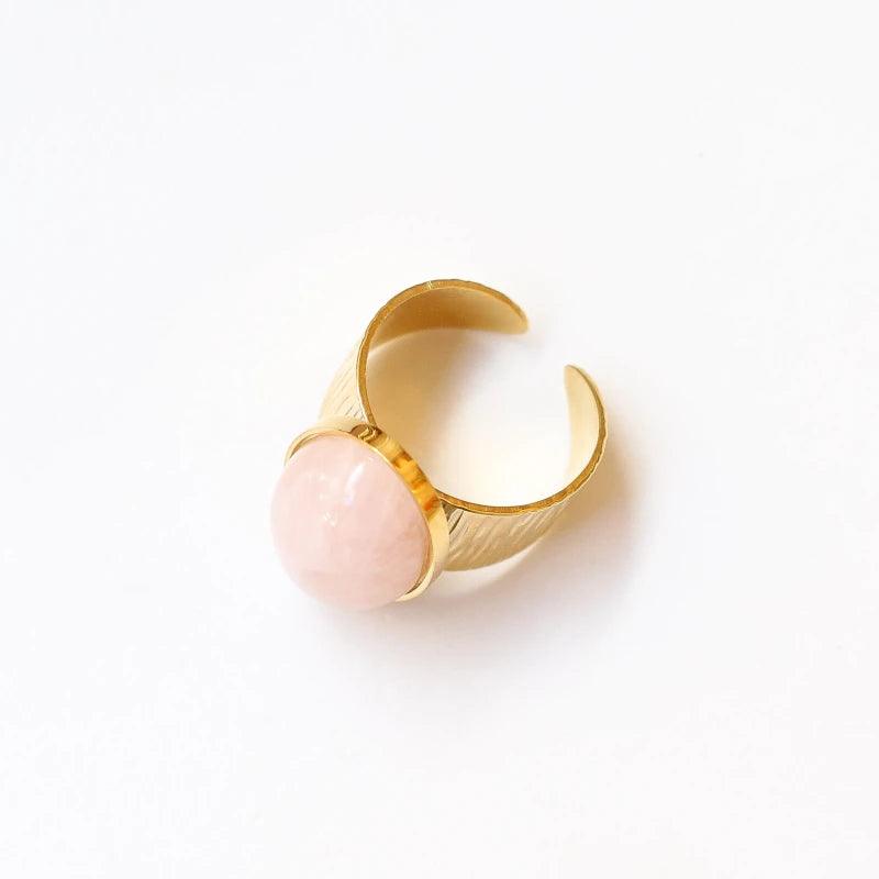 Bague grande martelée Quartz rose