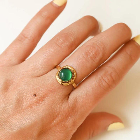 Bague martelée Agate verte