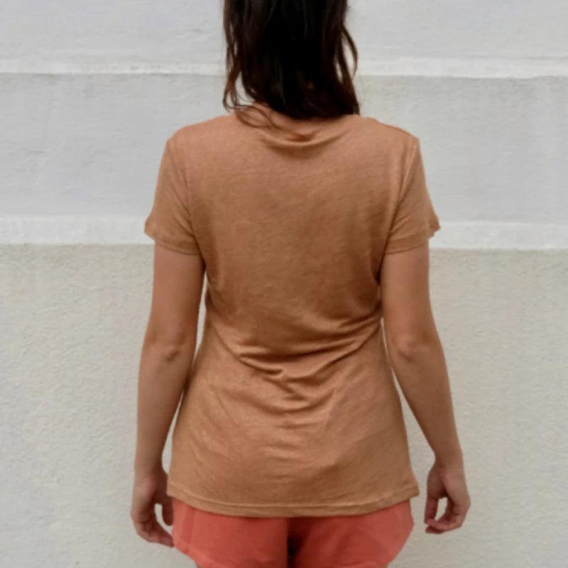 T-shirt femme col V 100% lin upcyclé