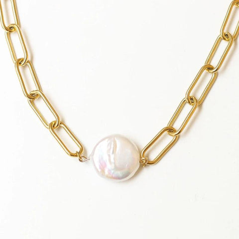 Collier chaîne médaillon Perle d'eau douce