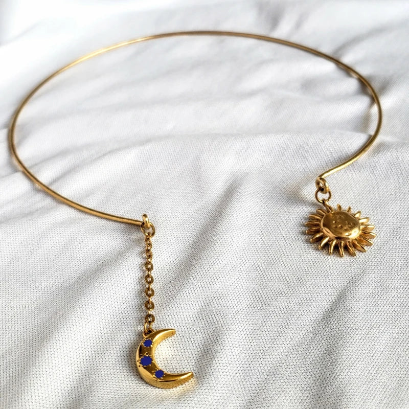 Collier rigide femme soleil lune