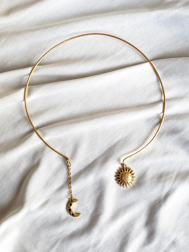 Collier rigide femme soleil lune