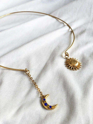 Collier rigide femme soleil lune