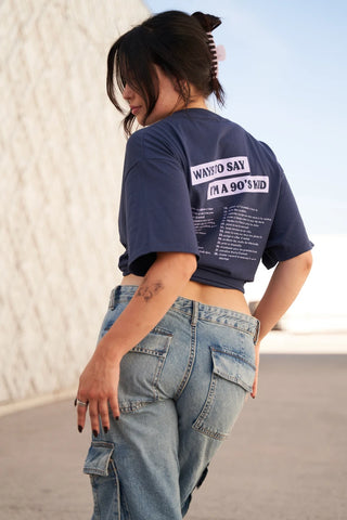 T-shirt bleu marine "Ways to say I'm a 90's kid"