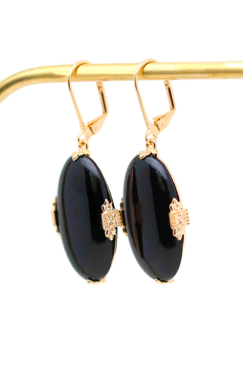 Boucles d'oreilles Joséphine plaqué or Onyx noir