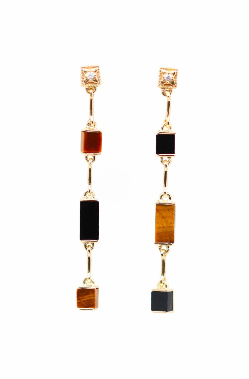 Boucles d'oreilles Louisette Oeil de tigre et Onyx noir