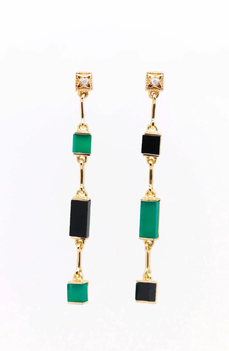 Boucles d'oreilles Louisette Onyx vert et noir