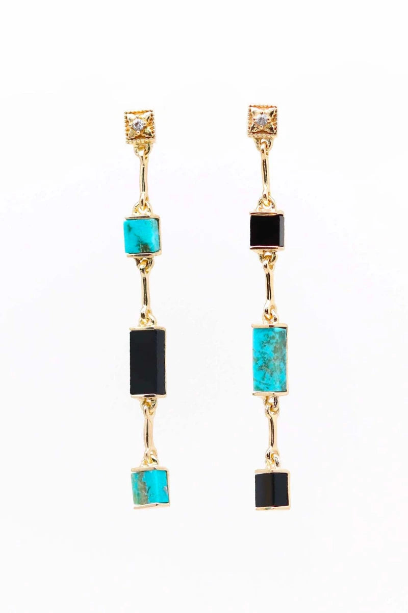 Boucles d'oreilles Louisette Turquoise et Onyx noir