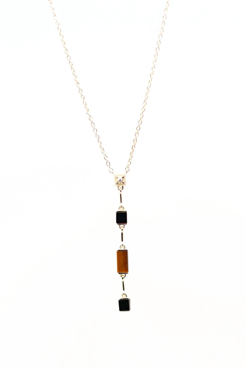 Collier Y Louisette Oeil de tigre et Onyx noir