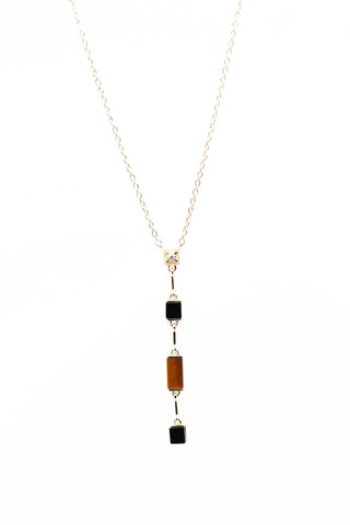 Collier Y Louisette Oeil de tigre et Onyx noir