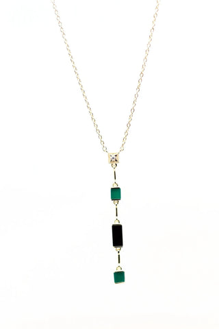 Collier Y Louisette Onyx vert et Onyx noir