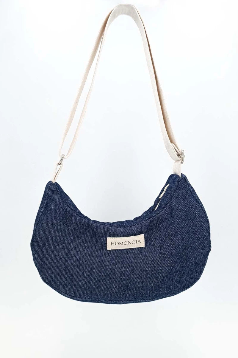 Sac demi-lune Gisèle en denim brut