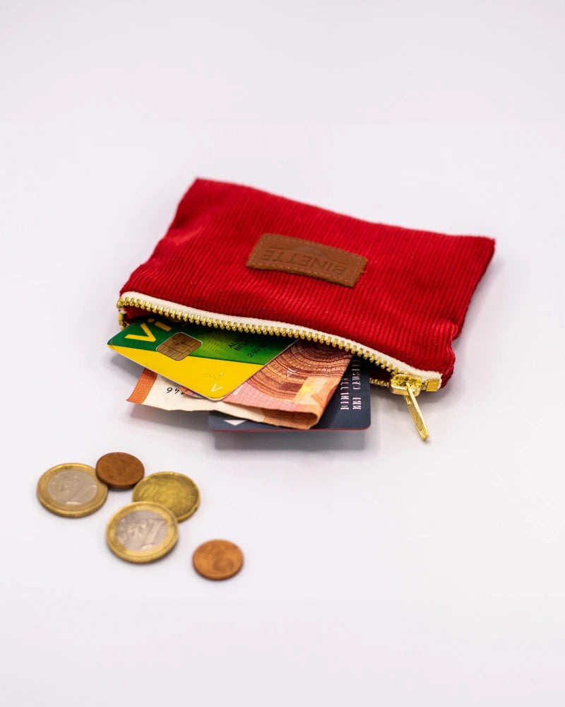 Polyester Rouge Wallet France Pochette - Porte-Monnaie velours cotelés rouge