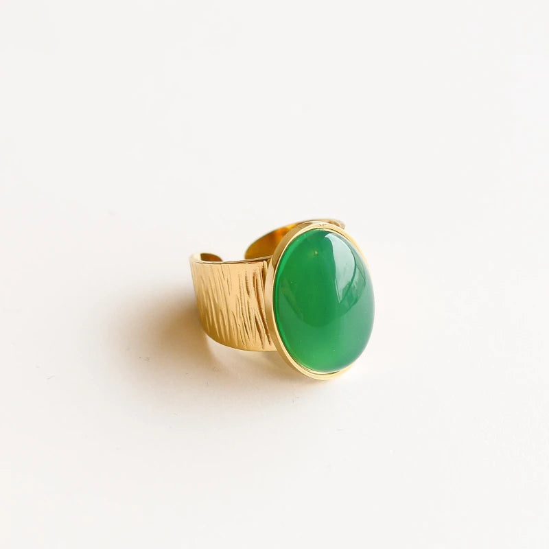 Bague grande martelée Agate verte