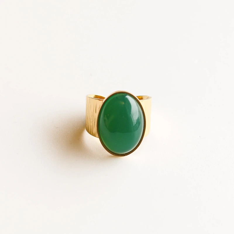 Bague grande martelée Agate verte