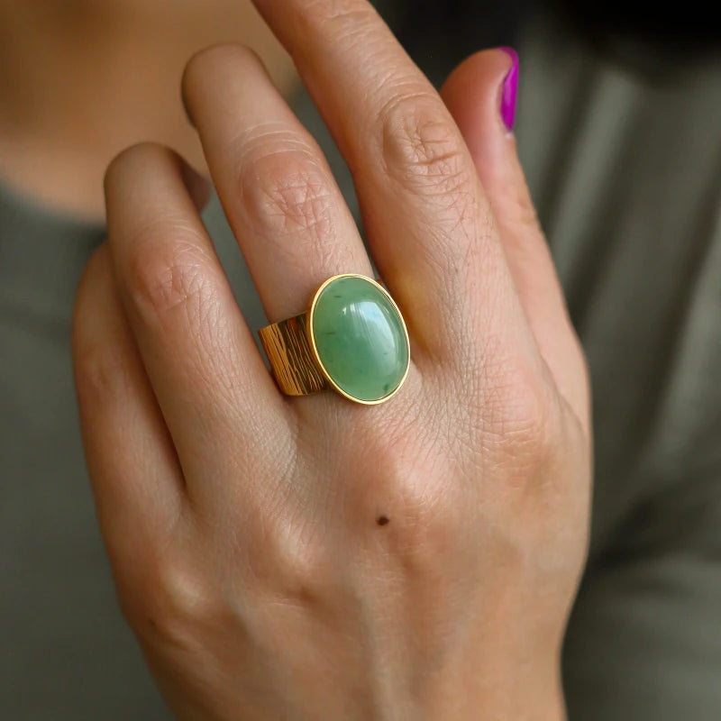 Bague grande martelée Aventurine
