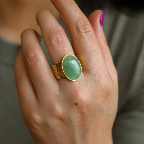 Bague grande martelée Aventurine
