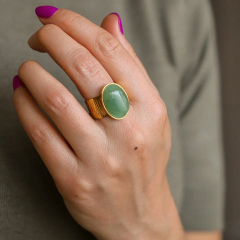 Bague grande martelée Aventurine