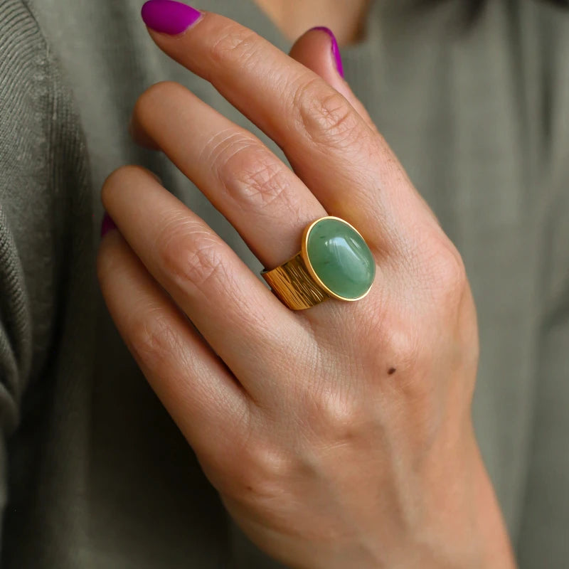 Bague grande martelée Aventurine