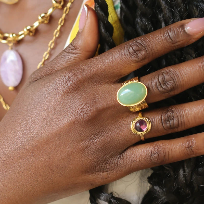Bague grande martelée Aventurine