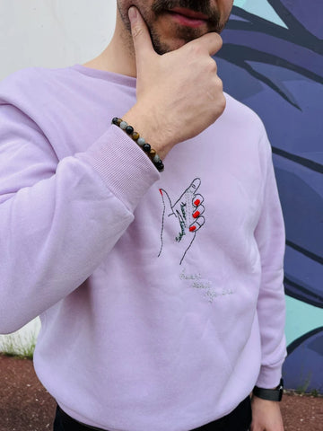 Sweat violet brodé à la main - Crystallo