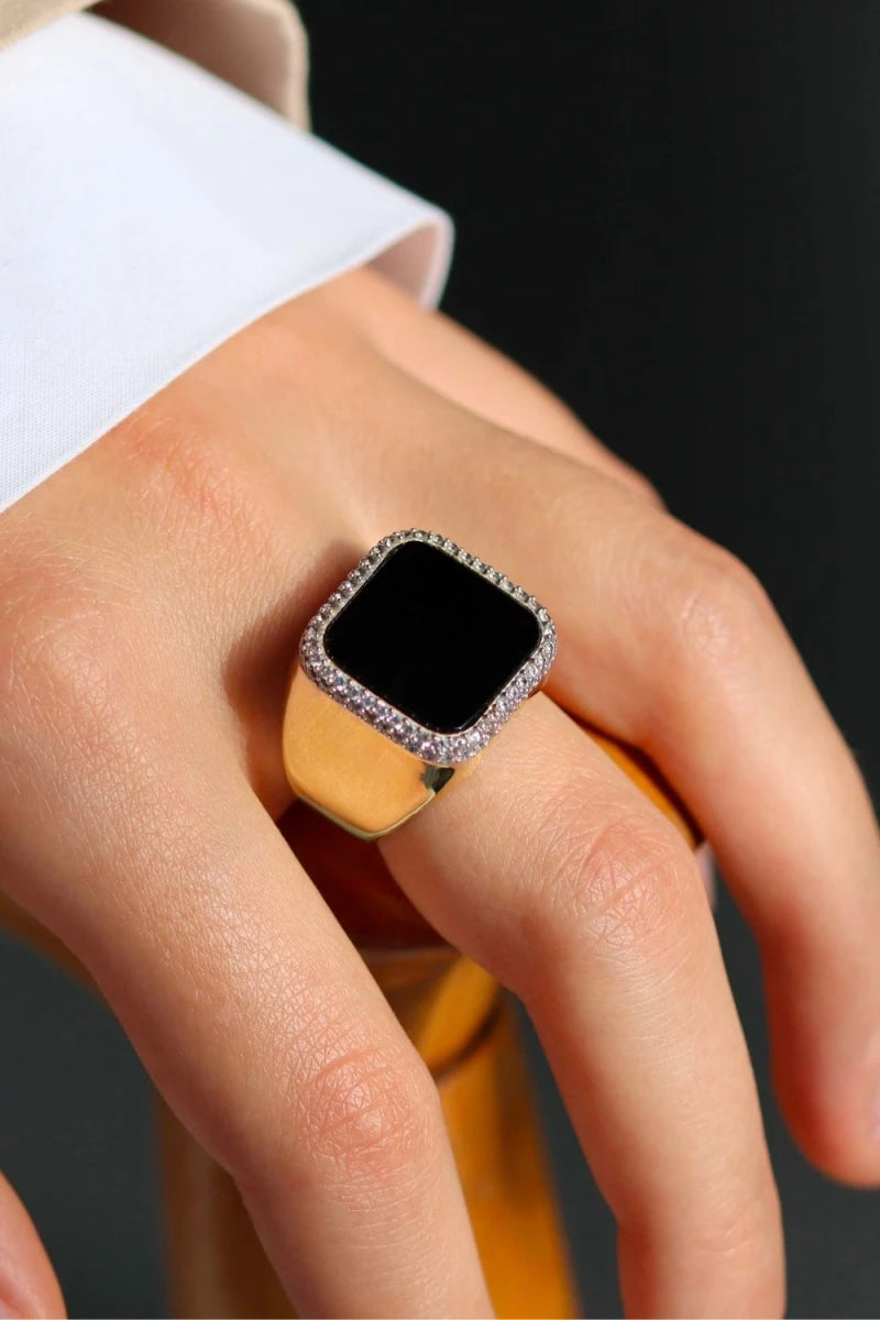 Bague Séraphine plaqué or Onyx noir