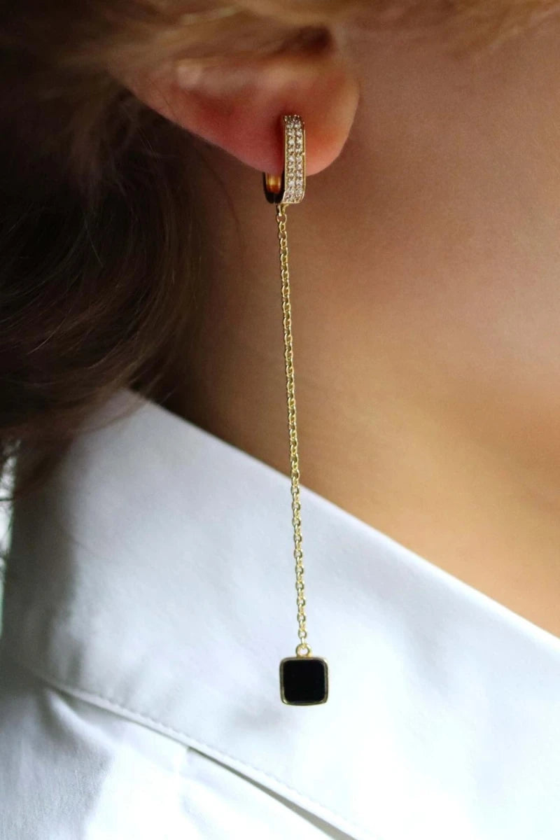 Boucles d'oreilles Séraphine plaqué or Onyx noir
