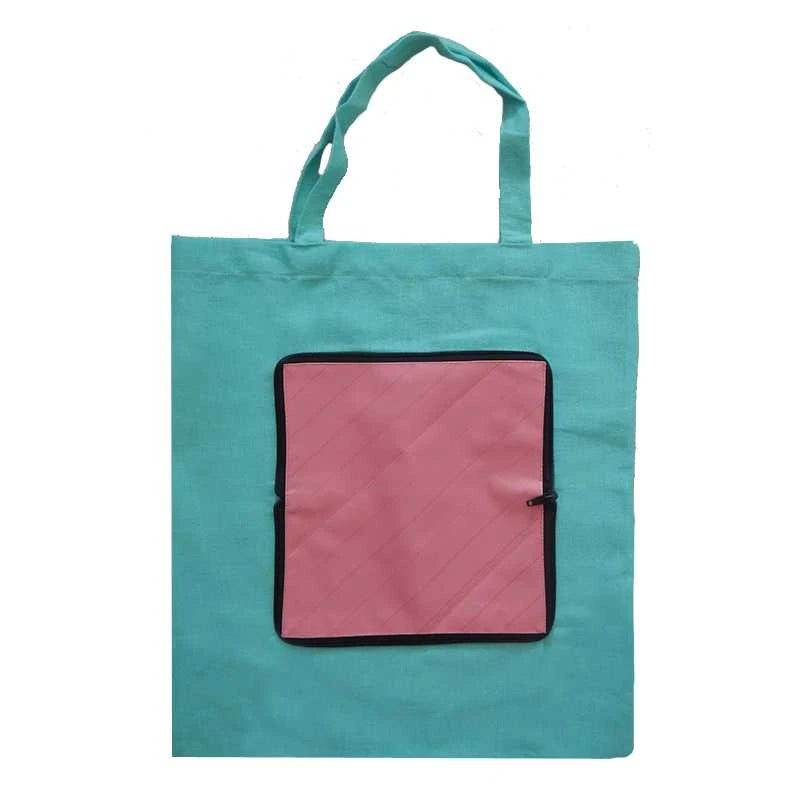 TOTE-BAG - Sac de course pliable en pochette Turquoise et rose