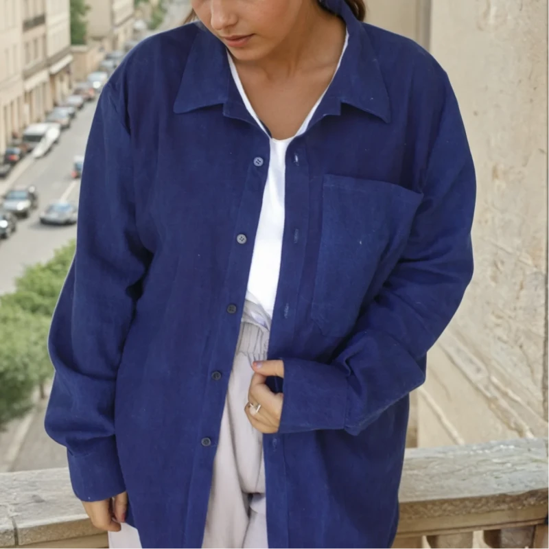 Mat Chemise Unisexe en Coton 100% Teinte à l'Indigo Naturel – Fait Main
