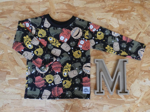 Tshirt Manches longues Monstres fond noir - Moomie