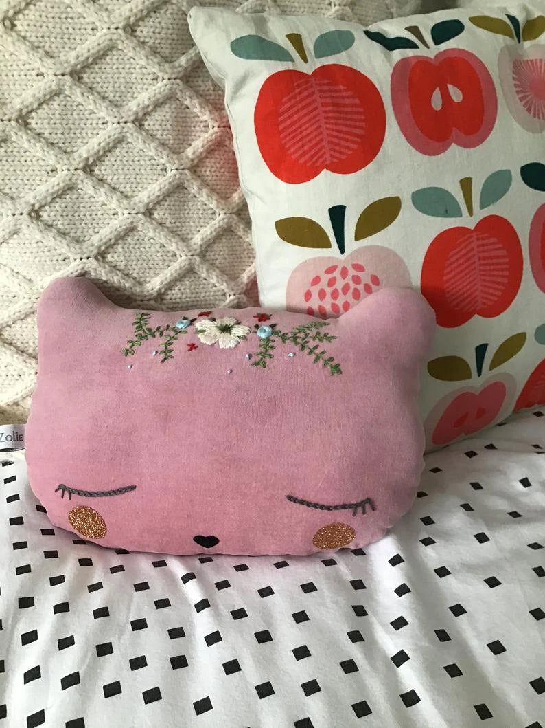 Coussin Chat Bohème rose