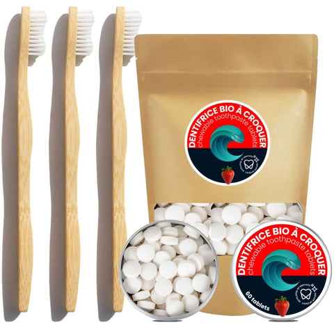 Pack 6 mois : Brosse à dents en bambou et dentifrice en pastilles