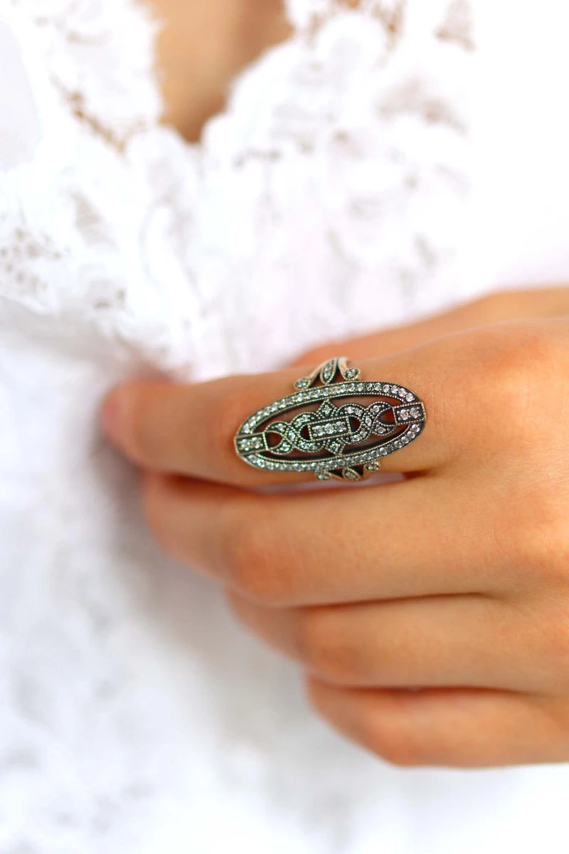 Hortense: Bague marquise Art Déco Argent