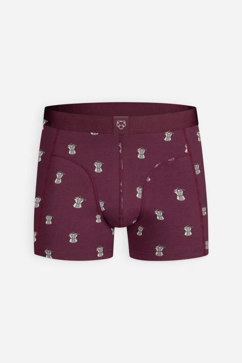 Boxer Bordeaux à motifs cafetière