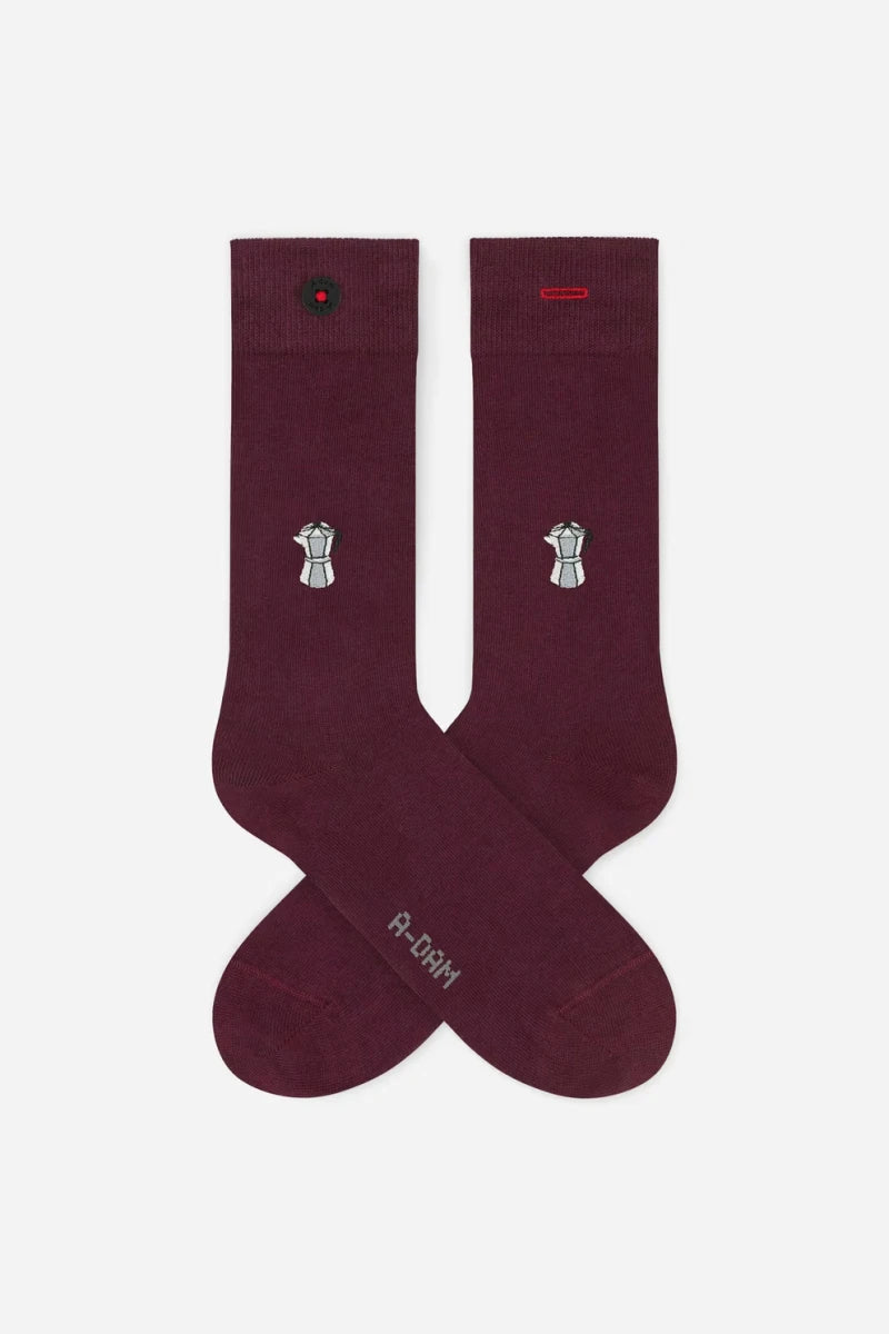 Chaussettes bordeaux à motifs cafetière