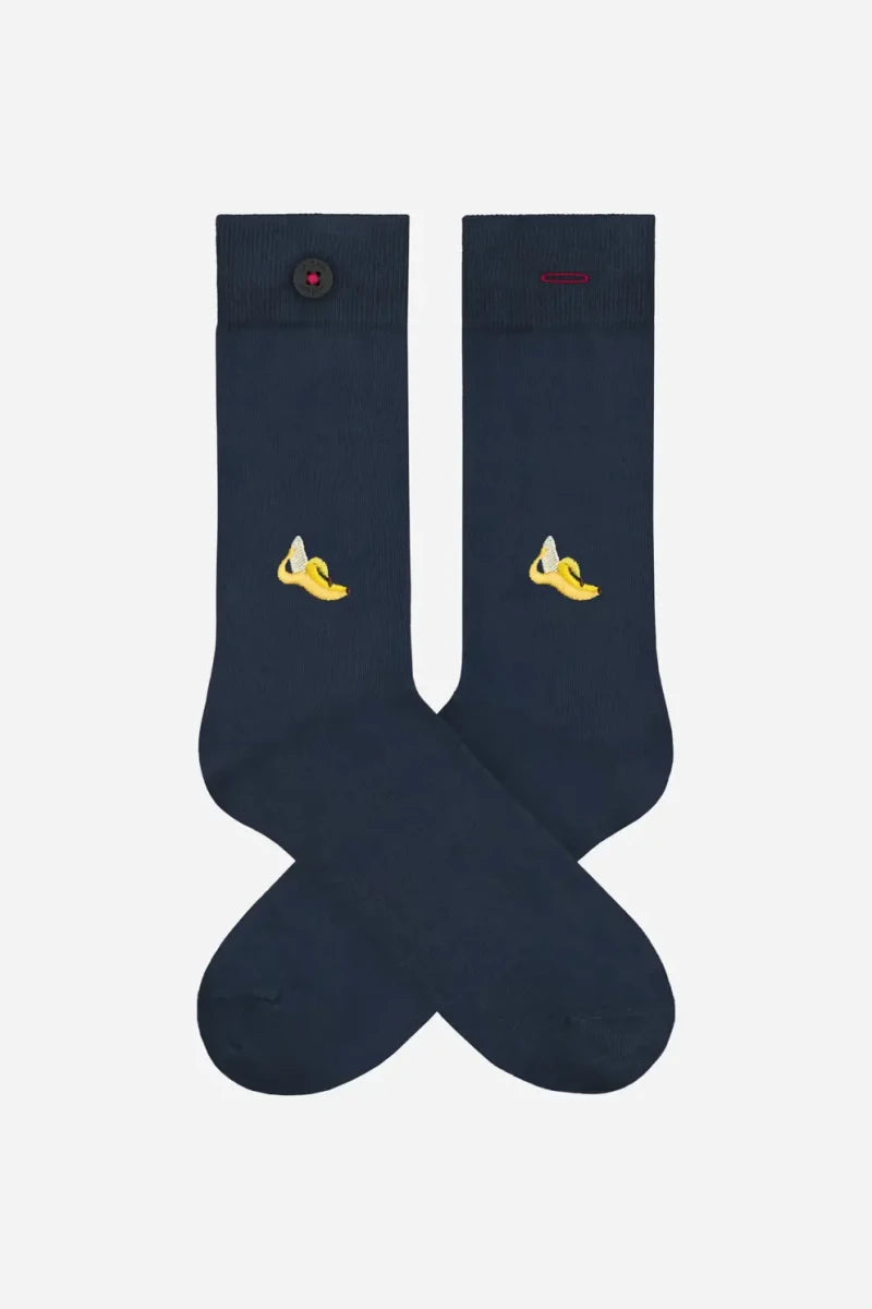 Chaussettes bleu marine à motifs banane
