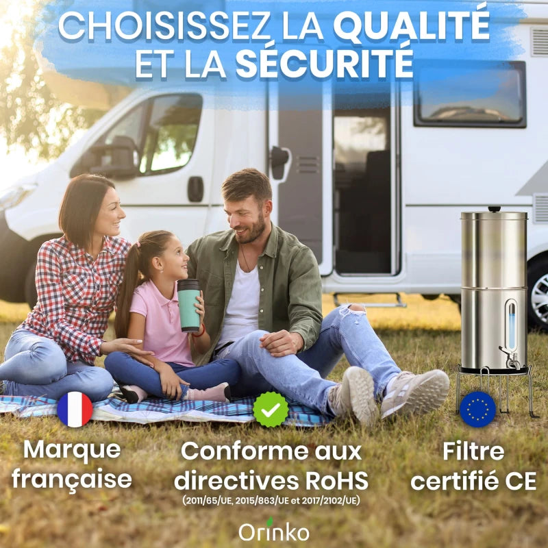 Filtre à Eau par Gravité 5,6 L - Purificateur d'Eau avec Charbon Actif, Fontaine Filtrante pour Eau du Robinet, Eau de Pluie, Filtration Avancée