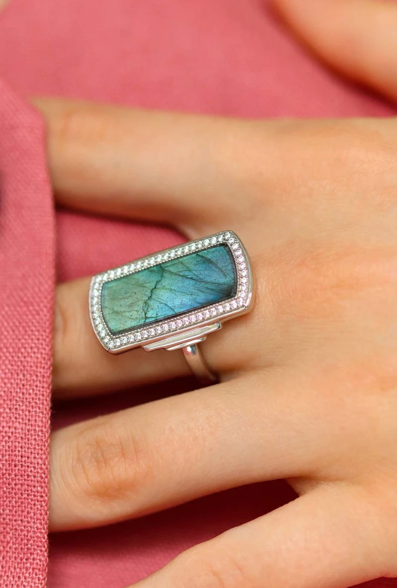 Florentine: Bague Art Déco Argent Labradorite