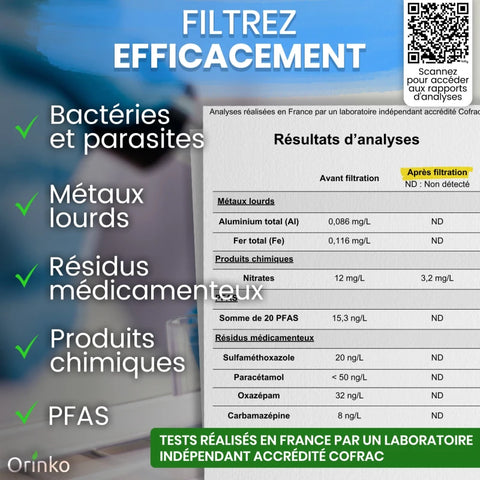 Filtre à Eau par Gravité 8,5 L, Purificateur d'Eau avec Charbon Actif, Fontaine Filtrante pour Eau du Robinet, Eau de Pluie et Plus, Filtration Avancée
