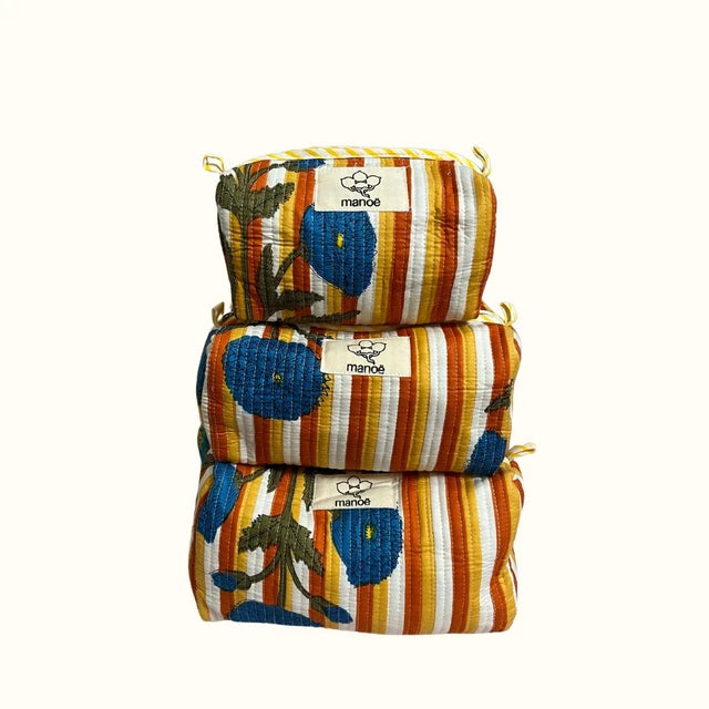Trousse de toilette "Yellow Stripe & Blue Bloom" Grande