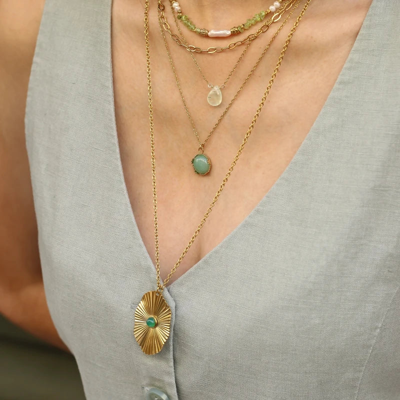 Collier sautoir Agate verte