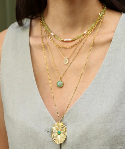 Collier sautoir Agate verte