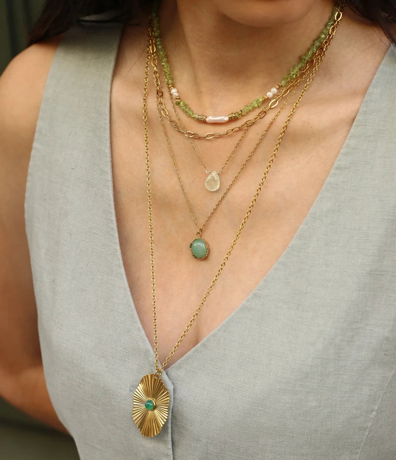 Collier sautoir Agate verte