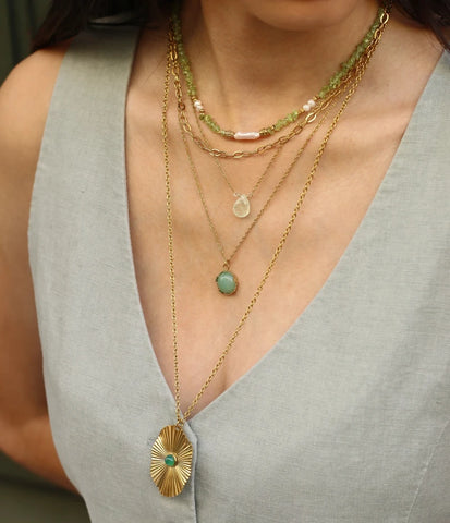 Collier sautoir Agate verte