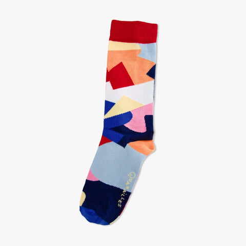 Guillaume & Laurie | Paire de chaussettes dépareillées "Abstract rouge et bleu"