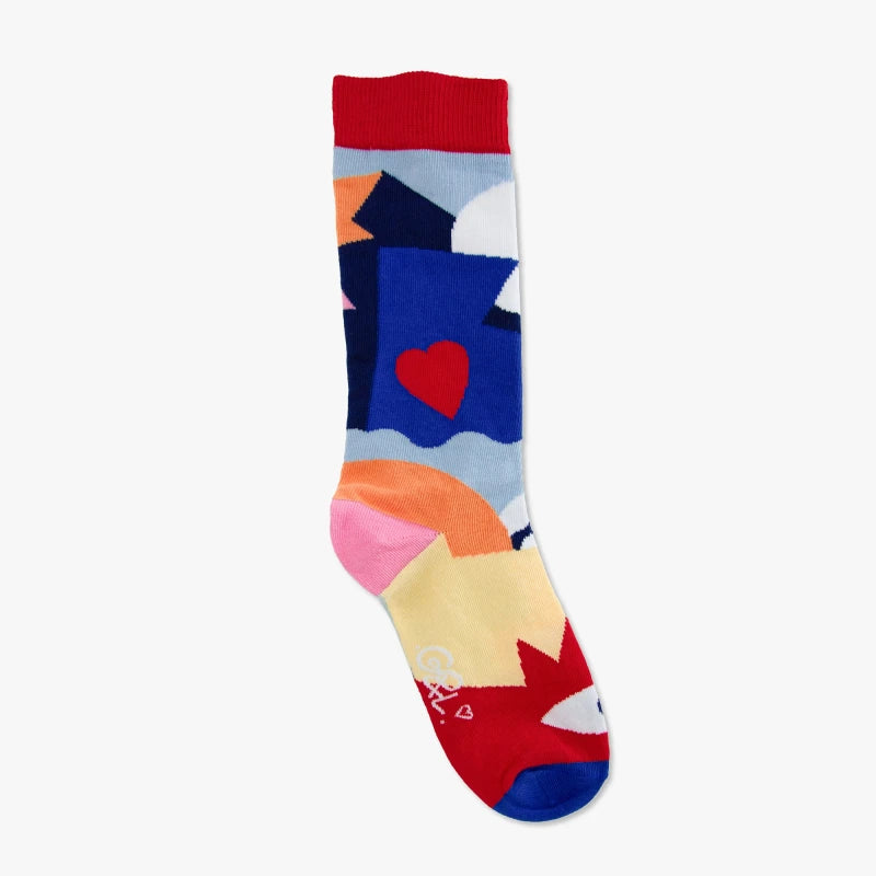 Guillaume & Laurie | Paire de chaussettes dépareillées "Abstract rouge et bleu"