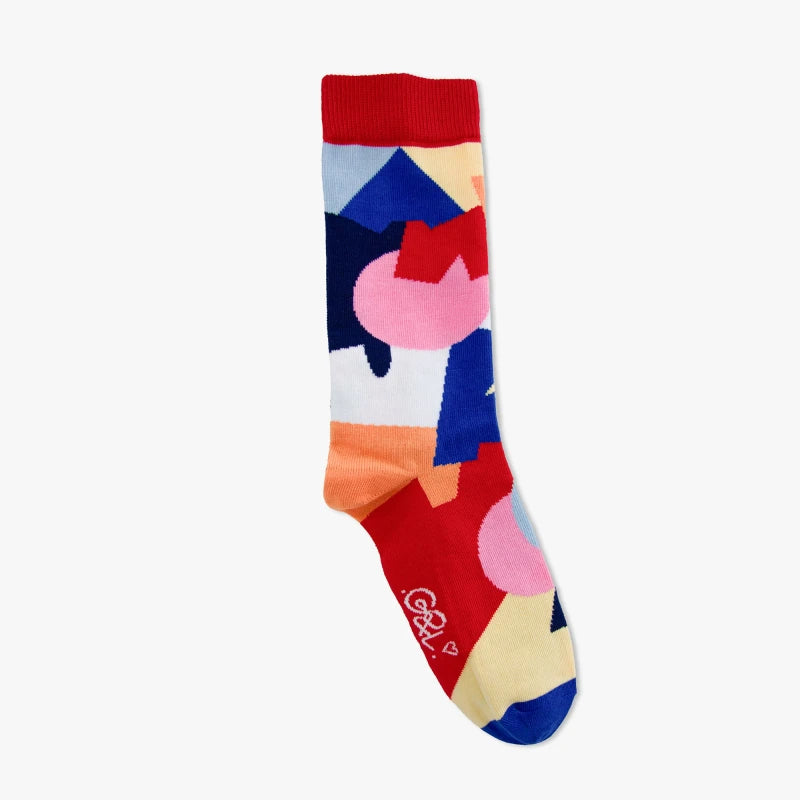 Guillaume & Laurie | Paire de chaussettes dépareillées "Abstract rouge et bleu"
